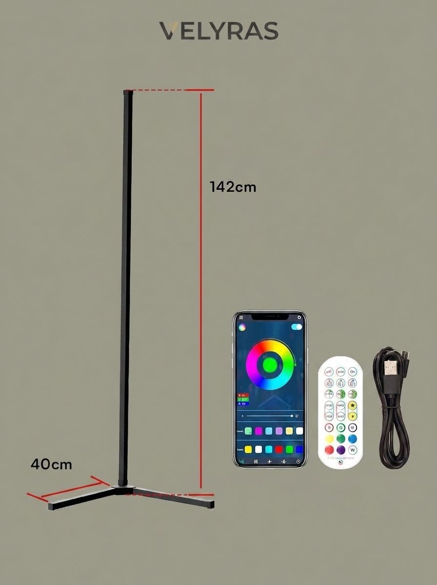 RGBIC Corner Floor Lamp – Smart LED Mood Light with App & Remote, Music Sync