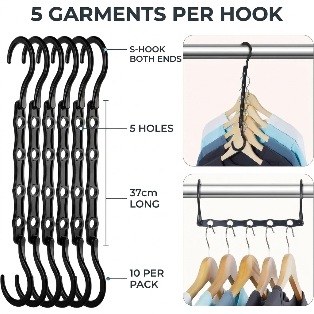 Space-Saving Hangers — Five Garments per Hook