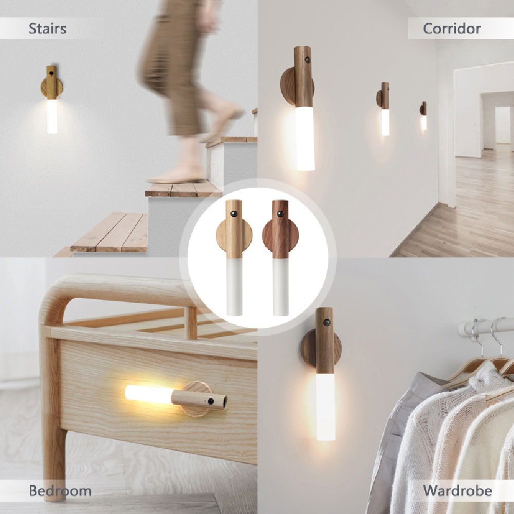 Motion Sensor Night Light — Solid Wood, Magnetic, Rechargeable
