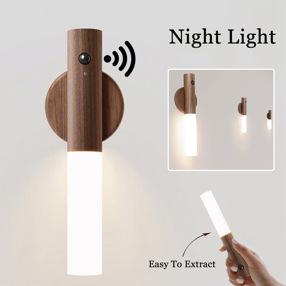 Motion Sensor Night Light — Solid Wood, Magnetic, Rechargeable