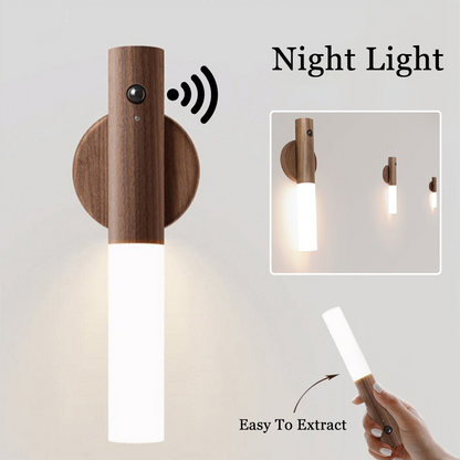 Motion Sensor Night Light — Solid Wood, Magnetic, Rechargeable