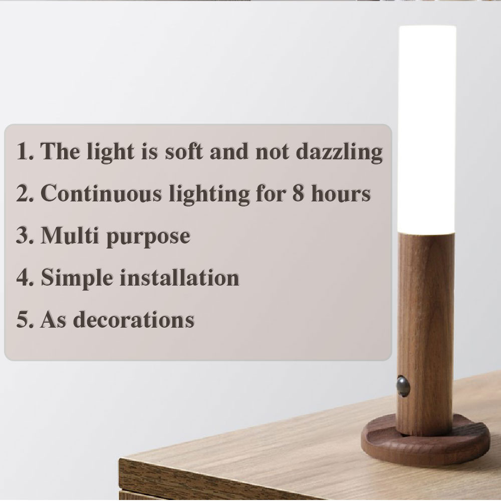 Motion Sensor Night Light — Solid Wood, Magnetic, Rechargeable