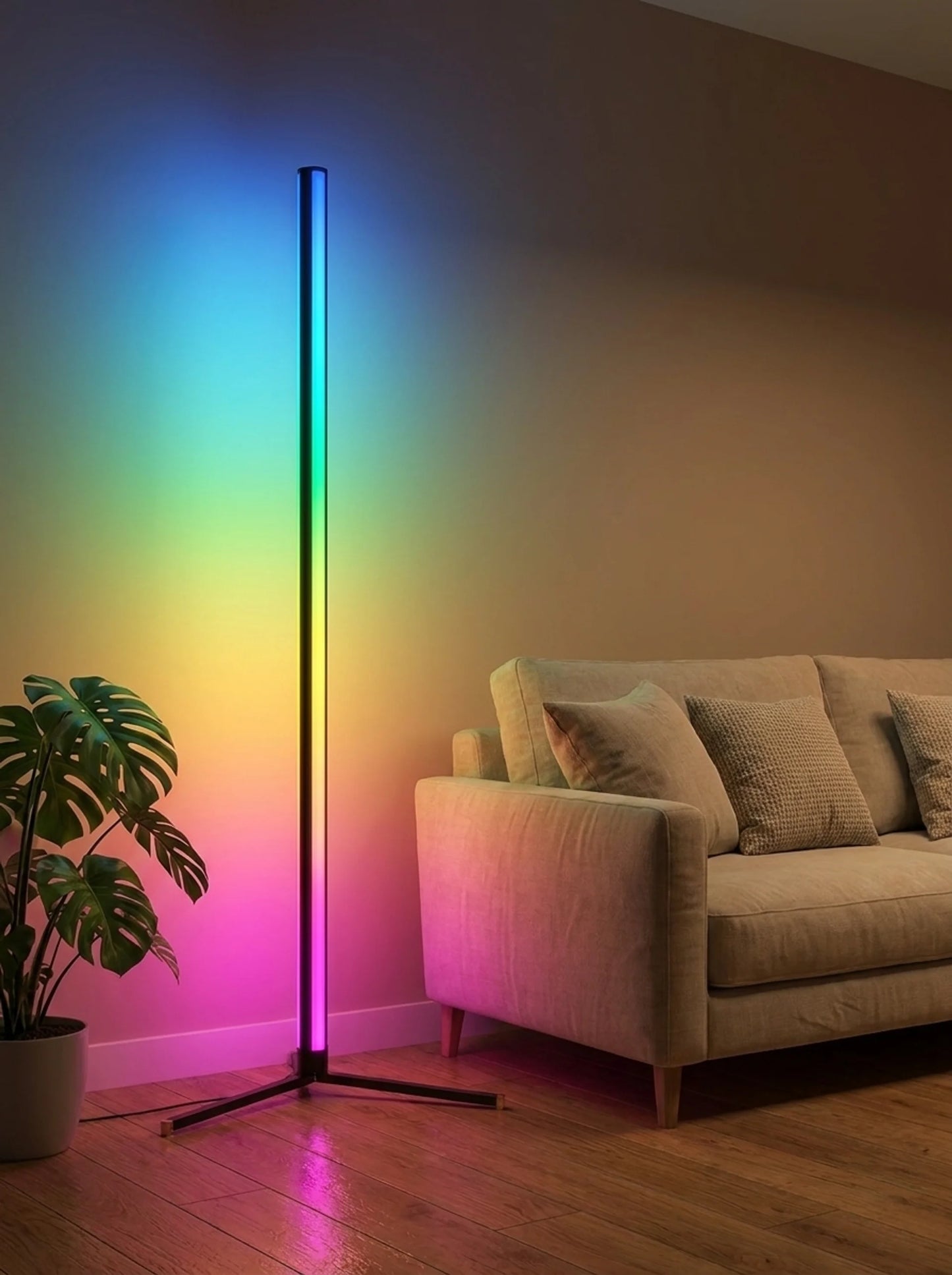 RGBIC Corner Floor Lamp – Smart LED Mood Light with App & Remote, Music Sync