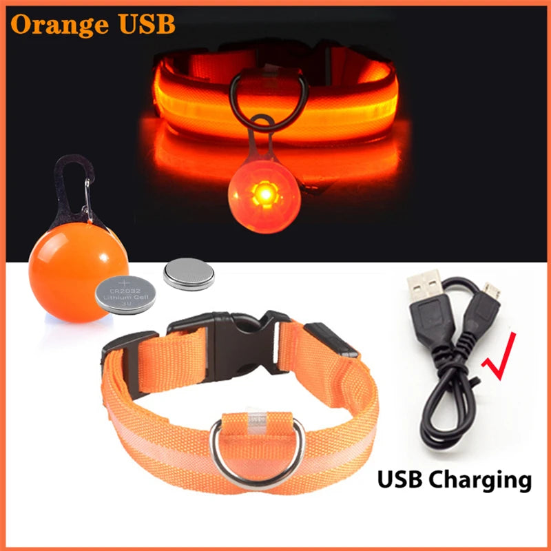 Illuminate Your Pet's Safety: USB Rechargeable Glowing Dog Collar with Detachable Pendant for Small Dogs and Cats