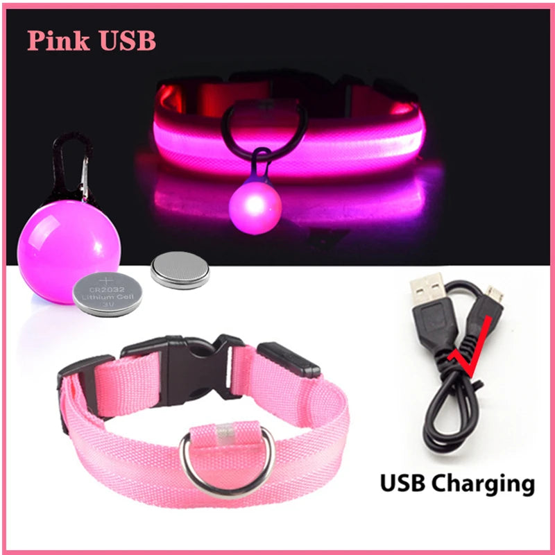 Illuminate Your Pet's Safety: USB Rechargeable Glowing Dog Collar with Detachable Pendant for Small Dogs and Cats