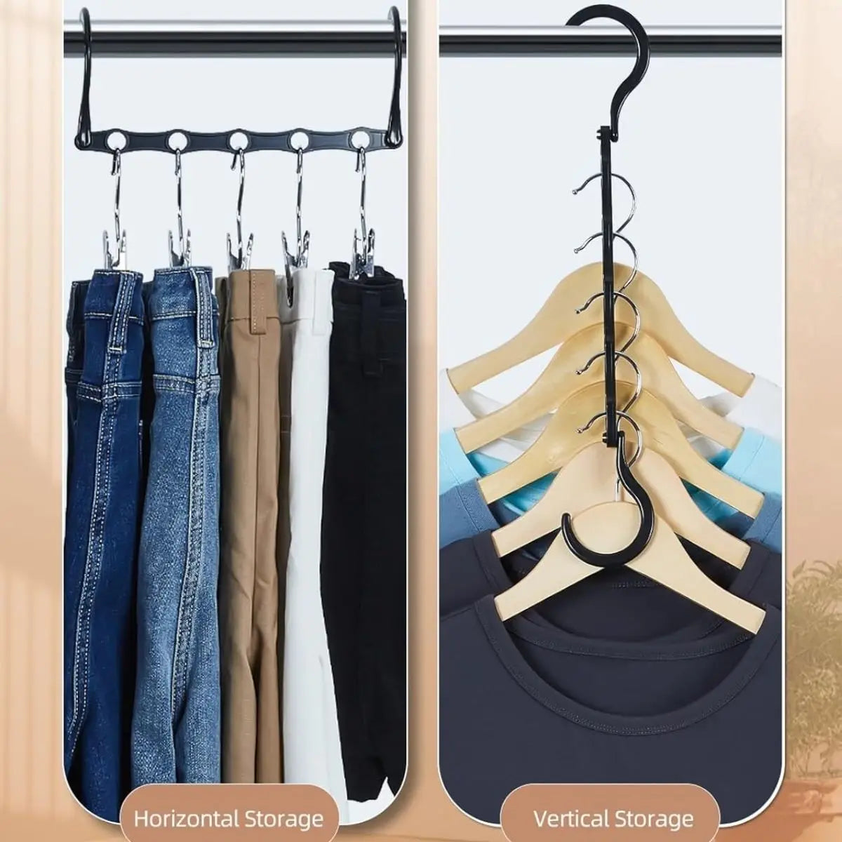 Maximize Your Closet Space with 10/5Pcs Premium Black Magic Space Saving Hanger Hooks – Sturdy Cascading Design for Heavy Clothes!